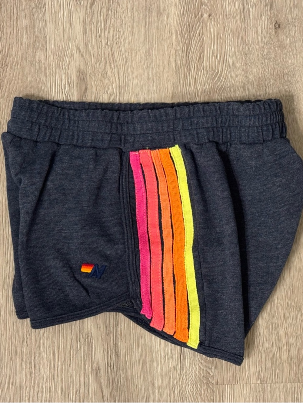 Aviator Nation navy shorts with neon stripes size small